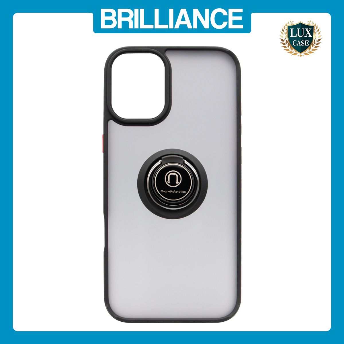Brilliance LUX iPhone 16 Pro Max Hybrid Shell Anti-shock Ring Kickstand TPU Matte Case Black+Red