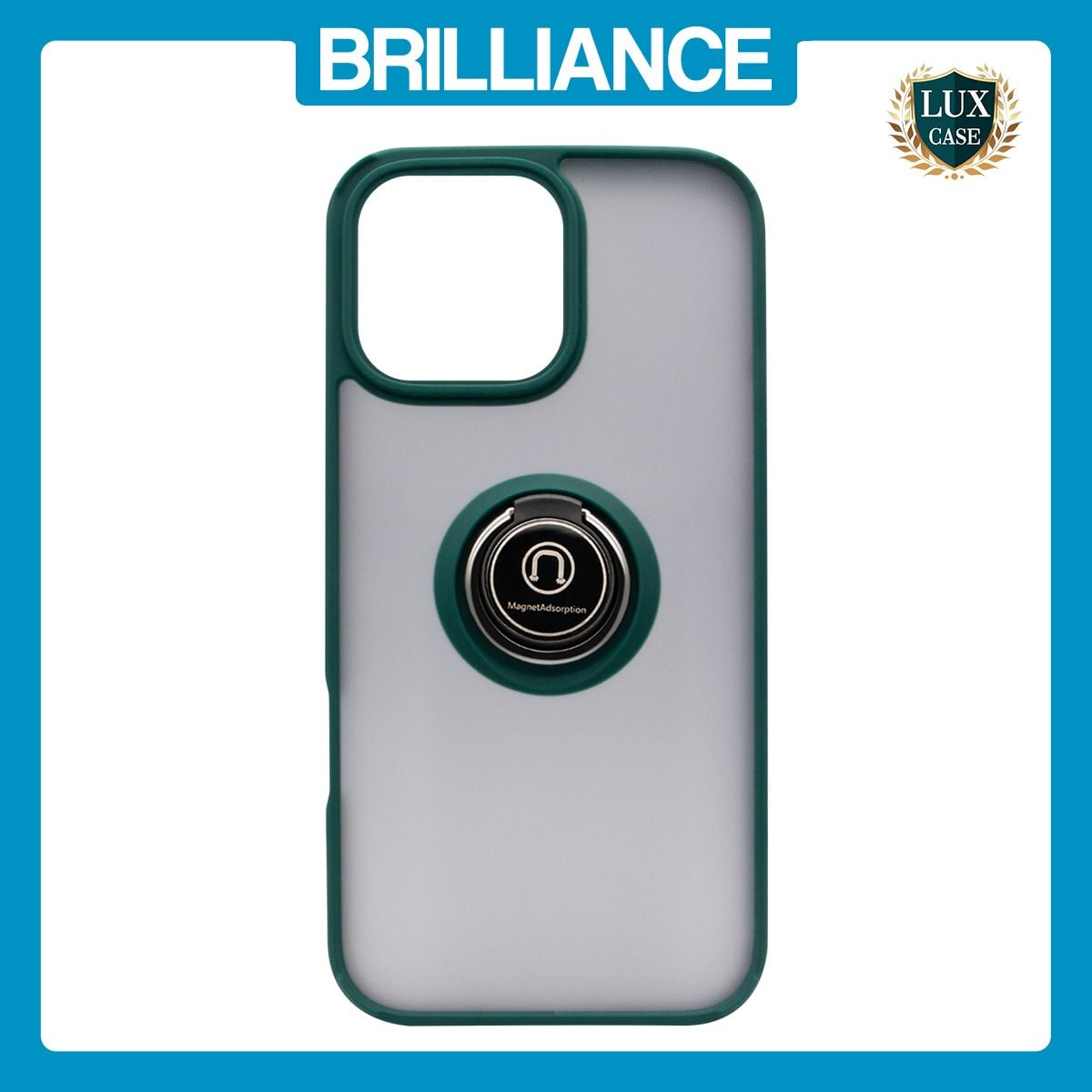 Brilliance LUX iPhone 16 Pro Max Hybrid Shell Anti-shock Ring Kickstand TPU Matte Case Dark Green