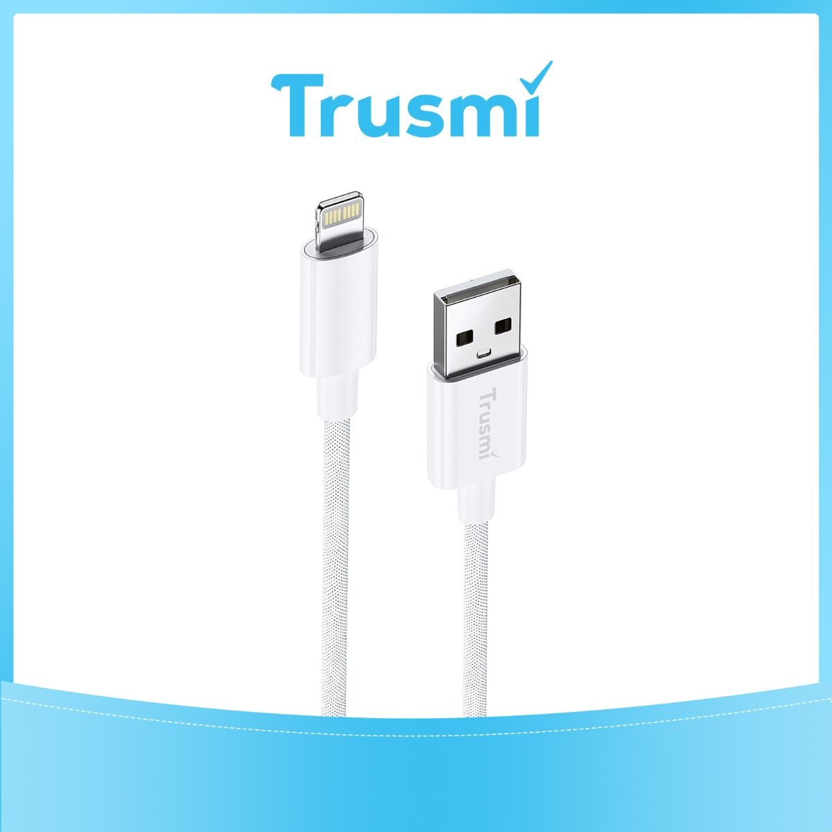 TRUSMI 2.4A USB To iPhone Braided Charging Cable White 1M