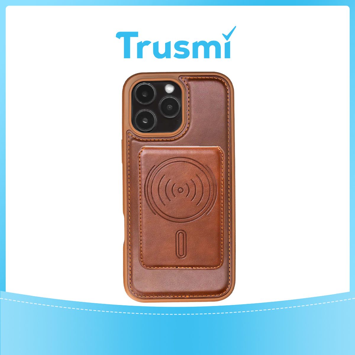TRUSMI iPhone 15 Magnetic Cowhide Leather Case with Card Slot Wallet Light Brown