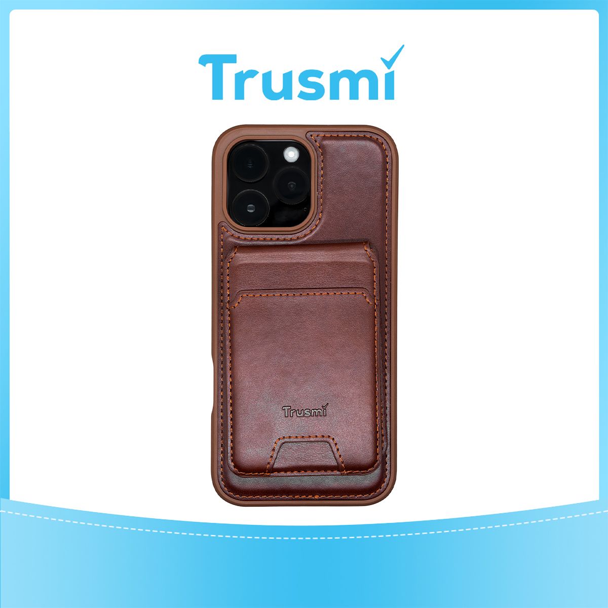 TRUSMI iPhone 13/14 Magnetic Cowhide Leather Case with Card Slot Wallet Dark Brown