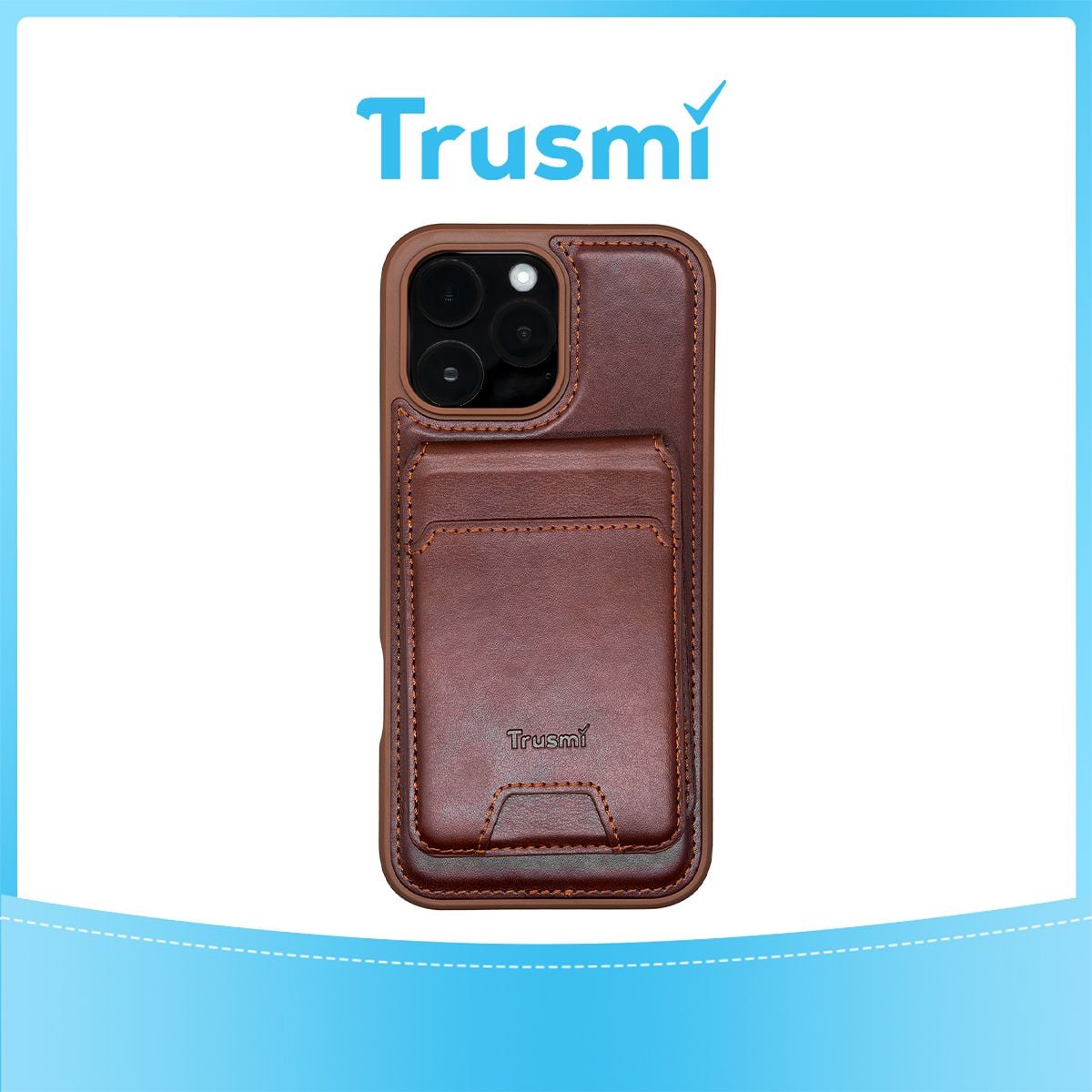 TRUSMI iPhone 16 Magnetic Cowhide Leather Case with Card Slot Wallet Dark Brown