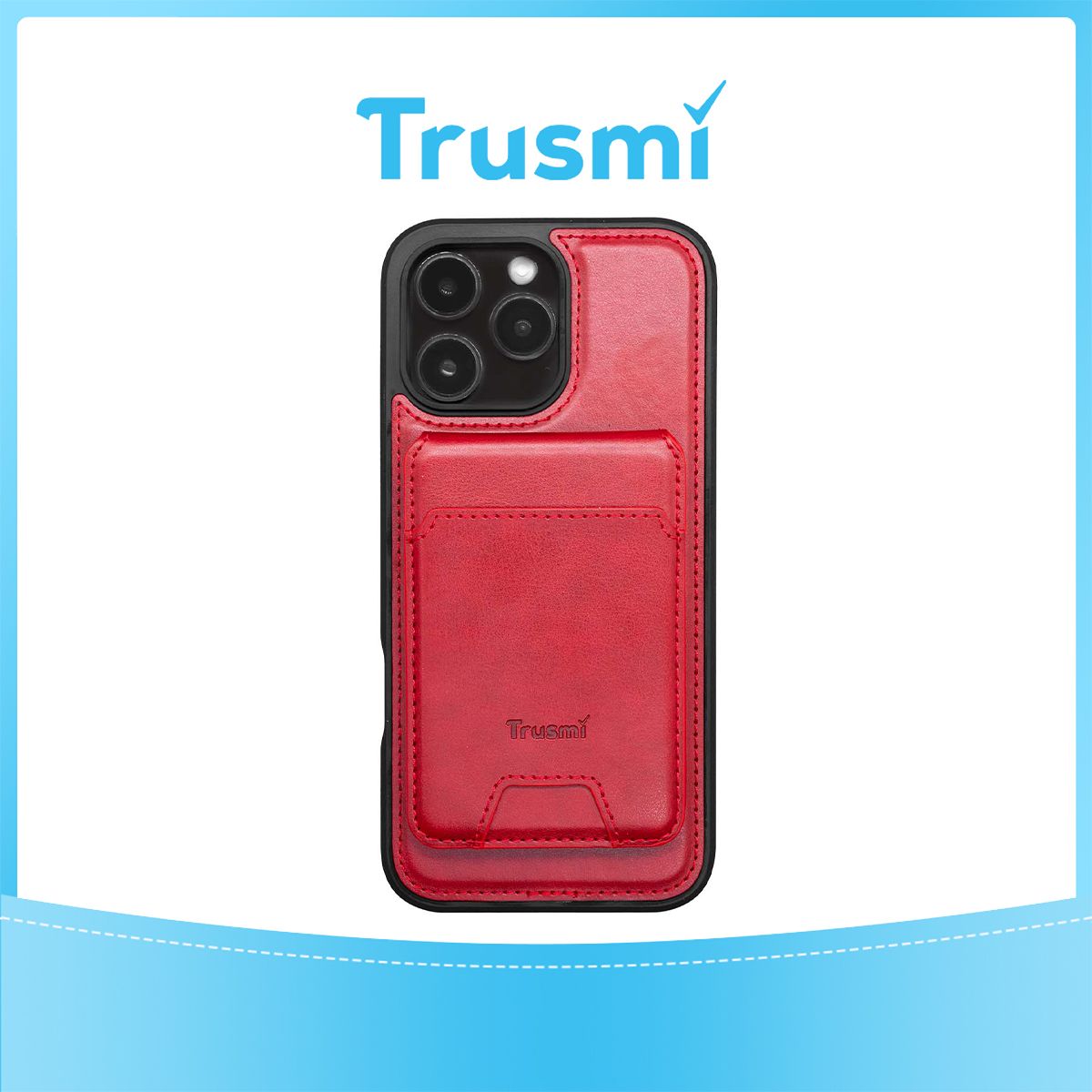 TRUSMI iPhone 16 Pro Magnetic Cowhide Leather Case with Card Slot Wallet Red