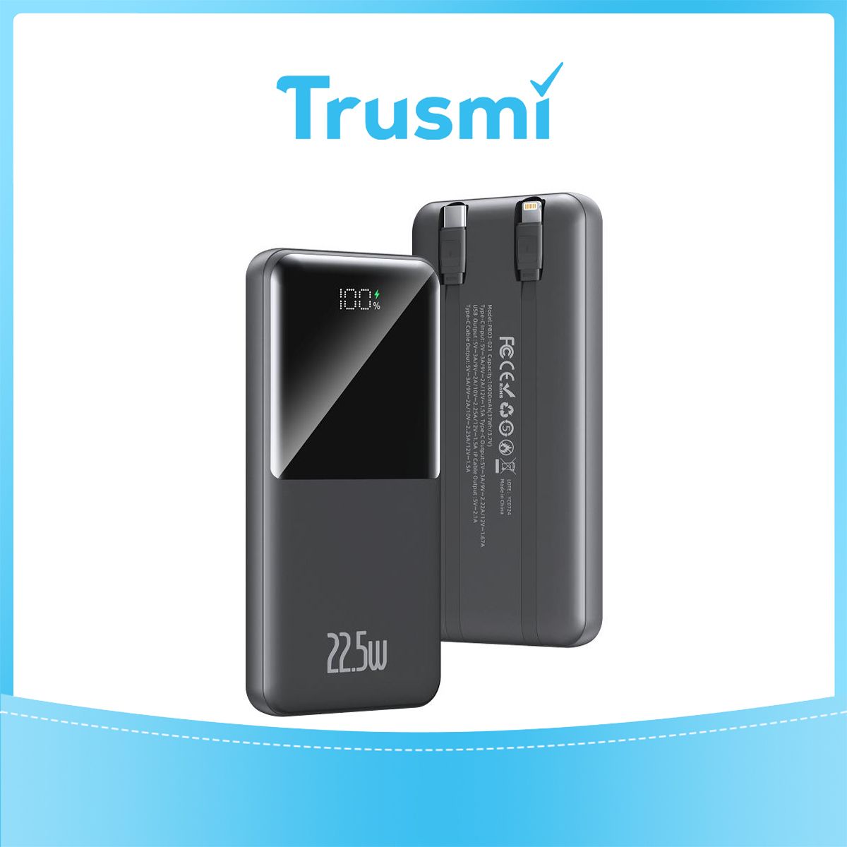 TRUSMI Power Bank Black with Digital Display PB03-021 (22.5W) (10000mAh)