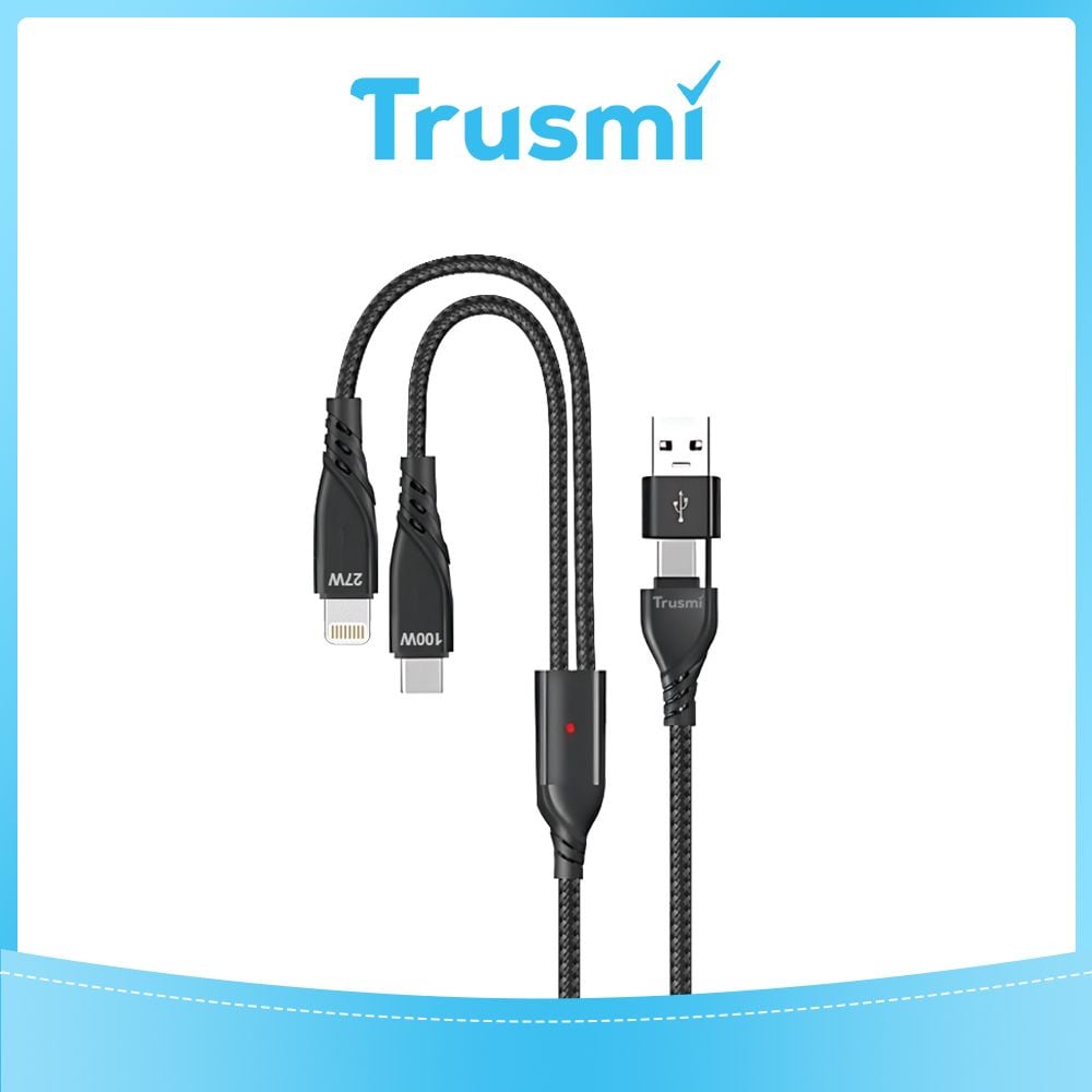 TRUSMI 100W Braided 2-in-1 Charging Cable Type-C to Type-C & iPhone (1.2M)