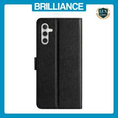 Brilliance LUX Samsung A05S 4G Flip PU Leather Wallet Silk Print Card Pockets with Wrist Strap Case Black