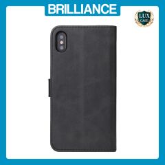 Brilliance LUX iPhone XS Max Book Flip Soft PU Leather Wallet with Card Pockets Case Black