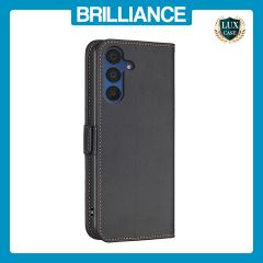 Brilliance LUX Samsung A15 5G Flip Book PU Leather Wallet  Holder & Stand with Card Pockets Case Black