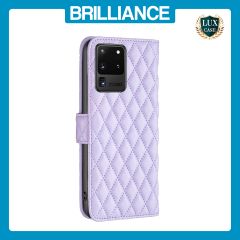 Brilliance LUX Samsung S20 Ultra Flip Book PU real Leather Wallet Holder & Kickstand with Card Pockets Case Purple