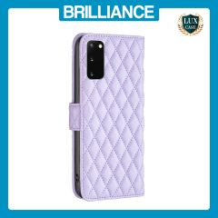 Brilliance LUX Samsung S20 Flip Book PU real Leather Wallet Holder & Kickstand with Card Pockets Case Purple