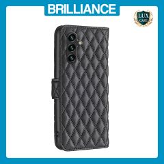 Brilliance LUX Samsung A05S Flip Book PU real Leather Wallet Holder & Kickstand with Card Pockets Case Black