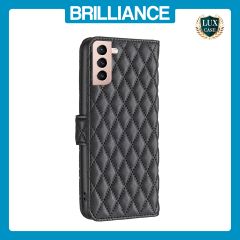 Brilliance LUX Samsung S21 Flip Book PU real Leather Wallet Holder & Kickstand with Card Pockets Case Black