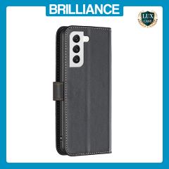 Brilliance LUX Samsung S21 Plus Flip Book PU Genuine Leather Detachable Strong Magnetic Wallet with Card Pockets Case Black