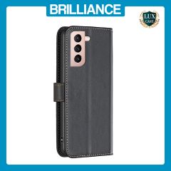 Brilliance LUX Samsung S21 Flip Book PU Genuine Leather Detachable Strong Magnetic Wallet with Card Pockets Case Black