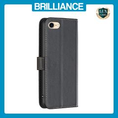 Brilliance LUX iPhone 6/7/8 Flip Book PU Genuine Leather Detachable Strong Magnetic Wallet with Card Pockets Case Black