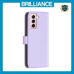 Brilliance LUX Samsung S21 Flip Book PU Genuine Leather Detachable Strong Magnetic Wallet with Card Pockets Case lavender