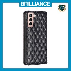 Brilliance LUX Samsung S21 Flip PU Leather Holder Slots Magnetic Wallet with Card Pockets Case Black