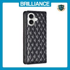 Brilliance LUX iPhone 16 Flip PU Leather Holder Slots Magnetic Wallet with Card Pockets Case Black