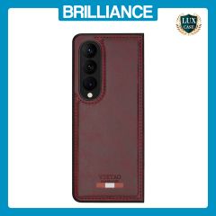 Brilliance LUX Samsung Fold4 TPU PC Leather Scratch Proof Hybrid Case Burgundy