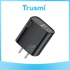 TRUSMI 20W Dual USB & Type-C Black Fast Charger